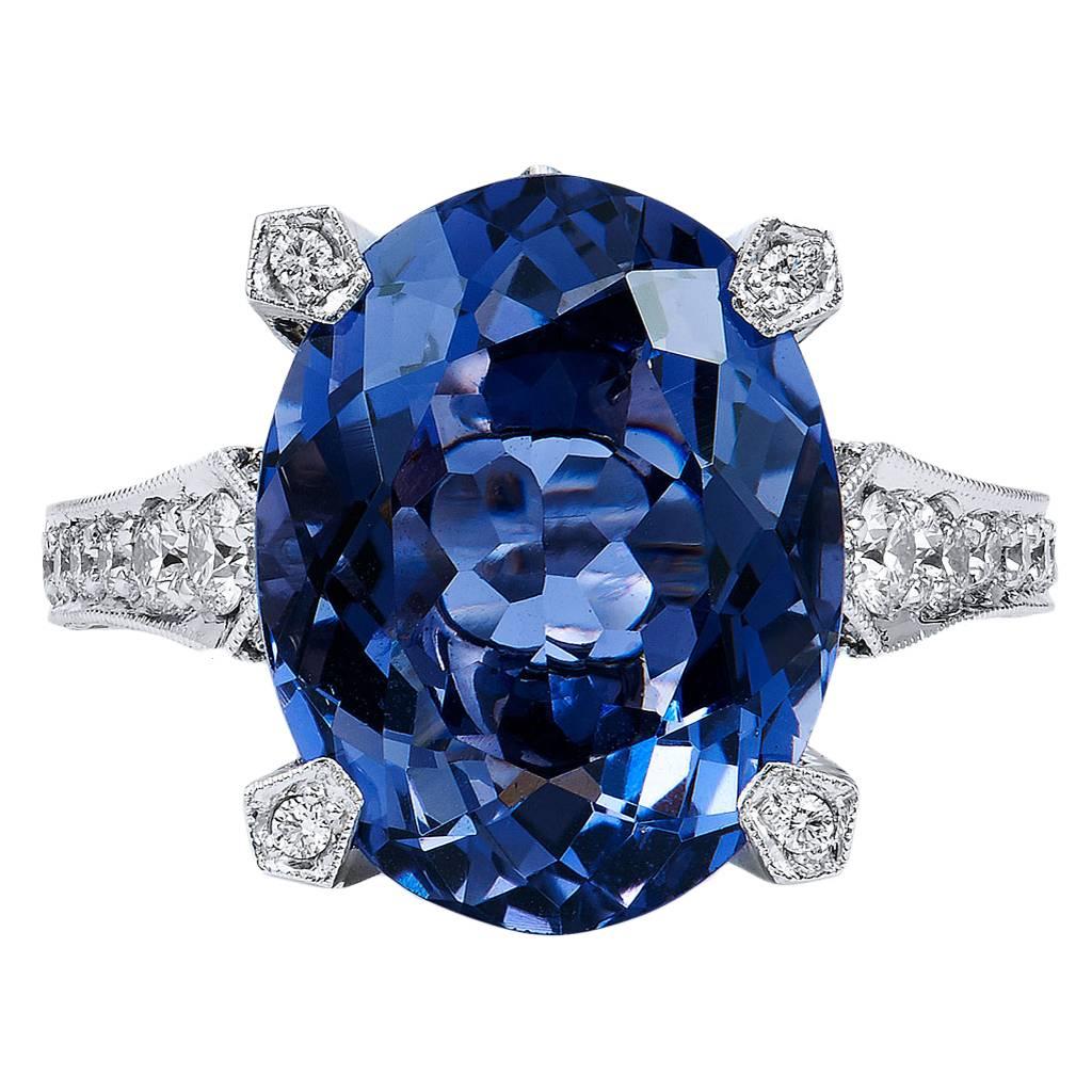 7.89 Carat Iolite and Diamond Ring 6.75 For Sale