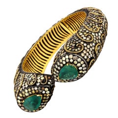 Emerald Diamond Silver Gold Bangle Bracelet