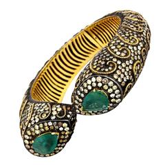 Emerald Diamond Silver Gold Bangle Bracelet 12