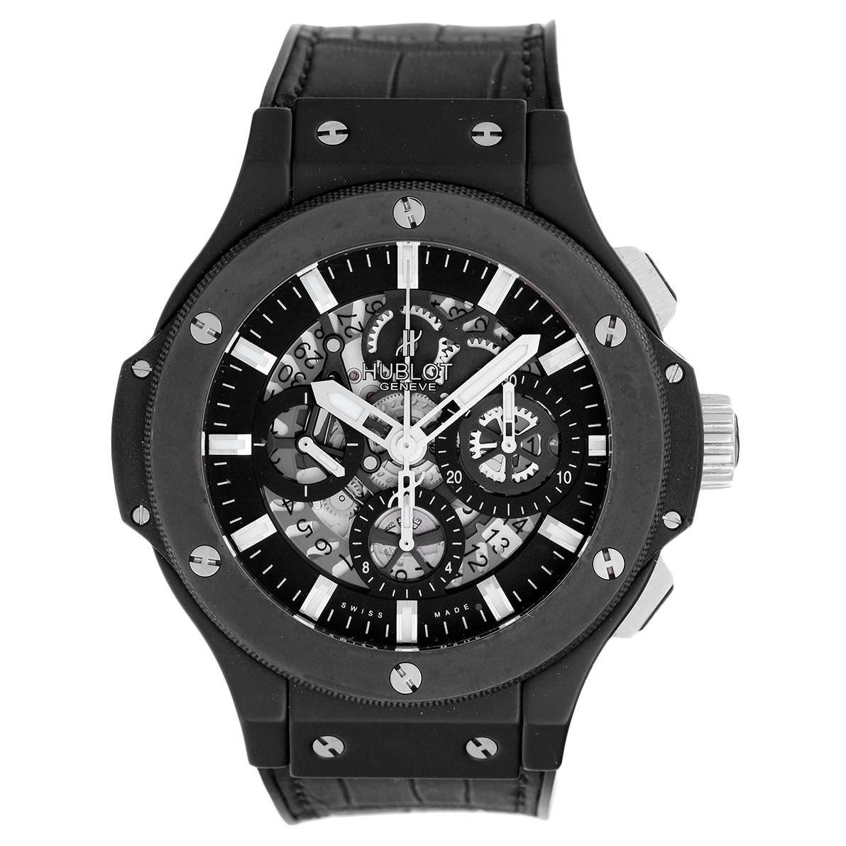 Hublot Black Ceramic Black Magic Big Bang Aero Bang Skeleton Dial Wristwatch