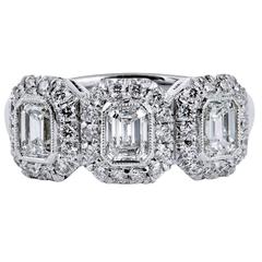 Three Stone GIA Cert Diamond Palladium Band Ring