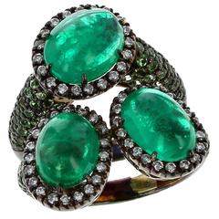 Oval Emerald Diamond Oxidized Gold Rings
