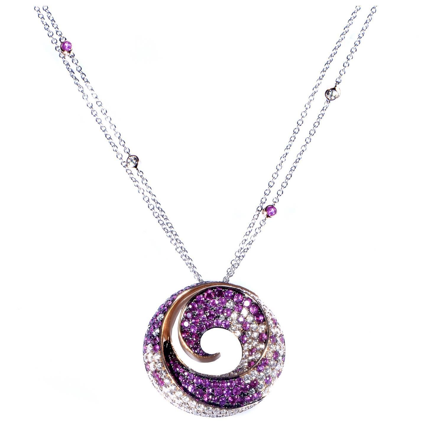 Miiori Pink Sapphire Diamond Multi-Color Gold Pendant Necklace