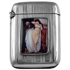 Antique Nude Sterling Silver and Erotica Enamel Vesta