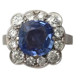 1940s 3.31 Carat Sapphire and 1.25 Carat Diamond, Platinum Dress Ring