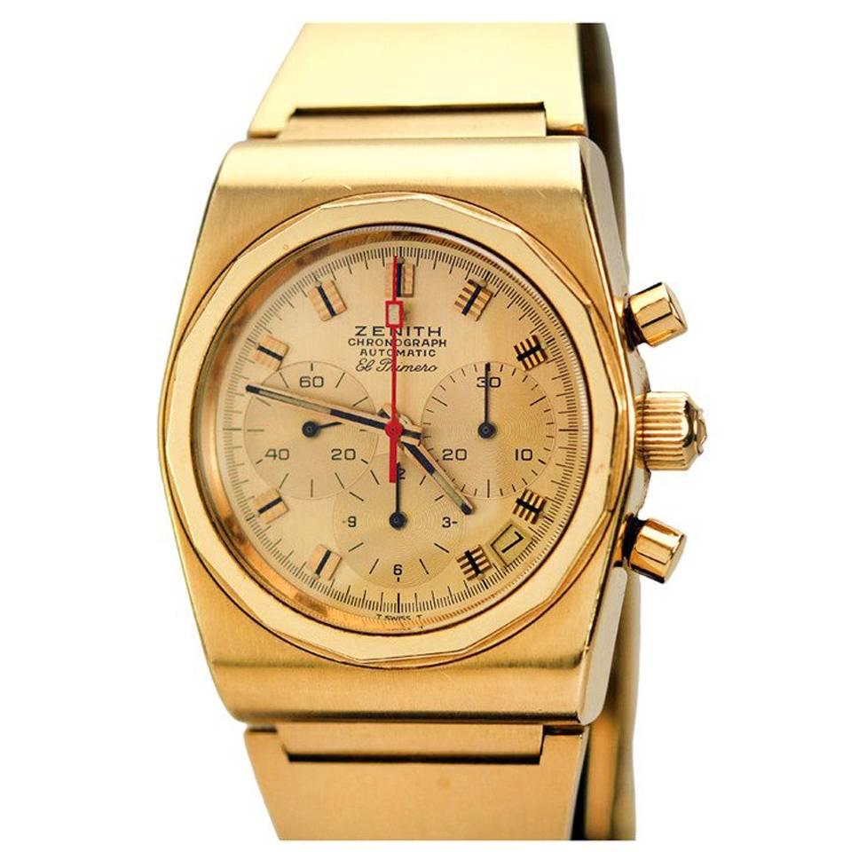 Zenith Yellow Gold El Primero Chronograph Wristwatch For Sale at 1stDibs