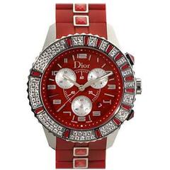 Dior Lady's Stainless Steel Christal Red Rubber Chronograph Wristwatch
