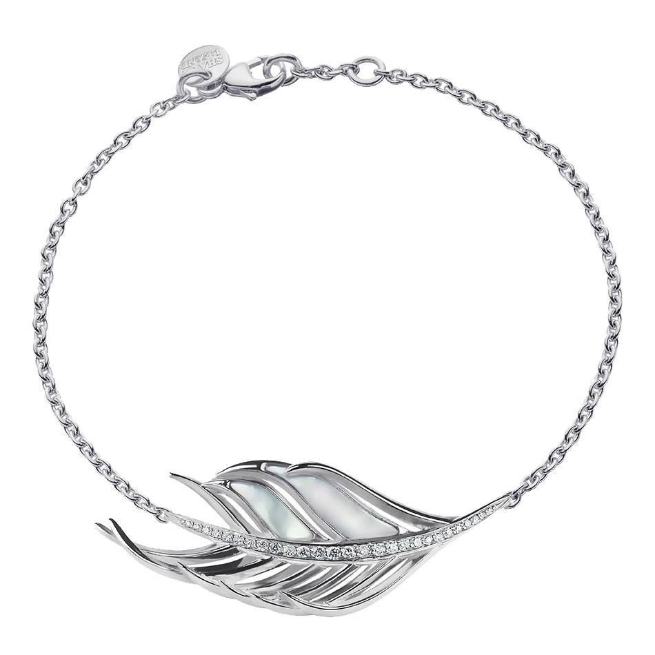 Shaun Leane Diamond Silver Feather Bracelet For Sale