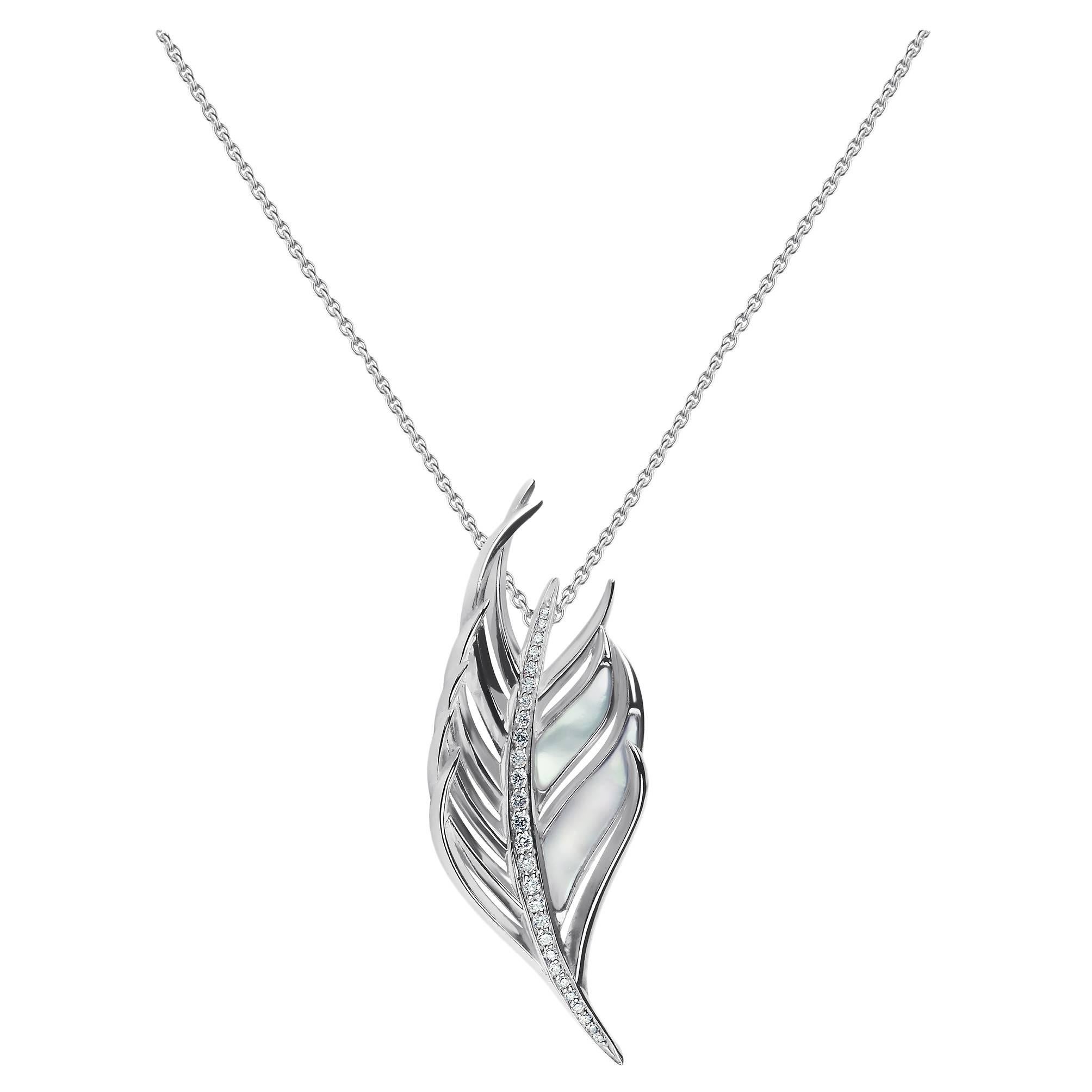 Shaun Leane Diamond Silver Feather Pendant  For Sale