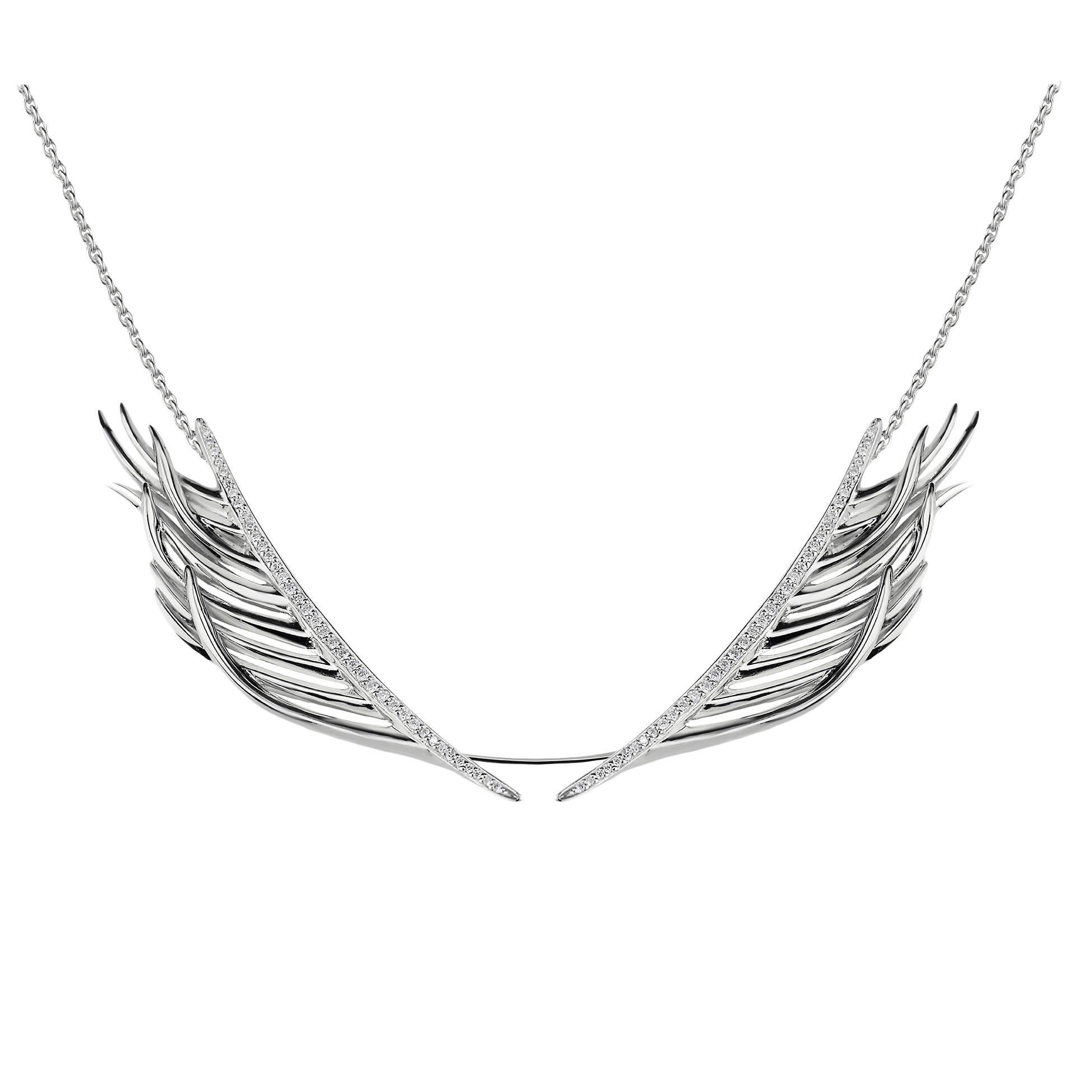 Shaun Leane Diamond Silver Feather Necklace For Sale