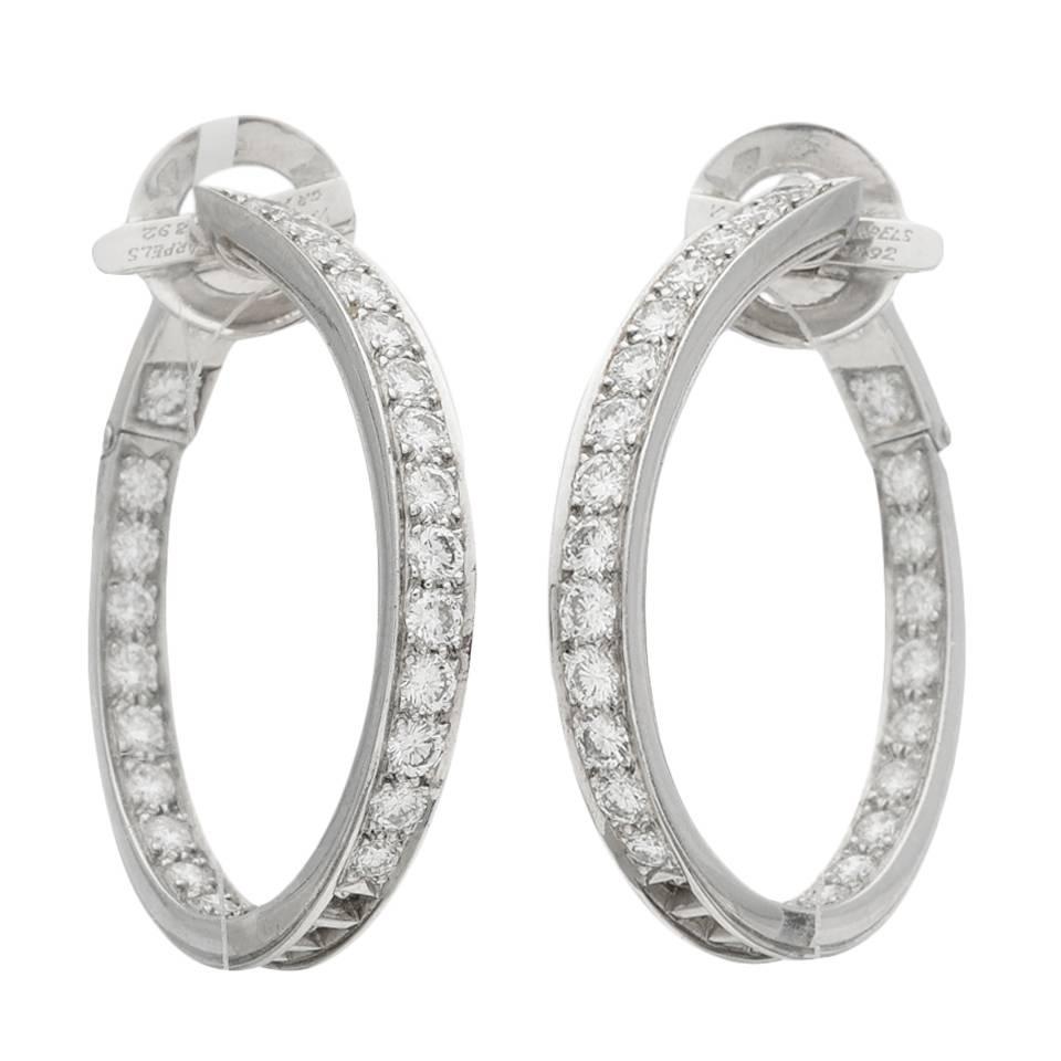 Van Cleef & Arpels Diamond Gold Hoop Earrings