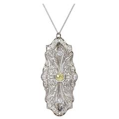 Art Deco Fancy Yellow Diamond Platinum Pendant