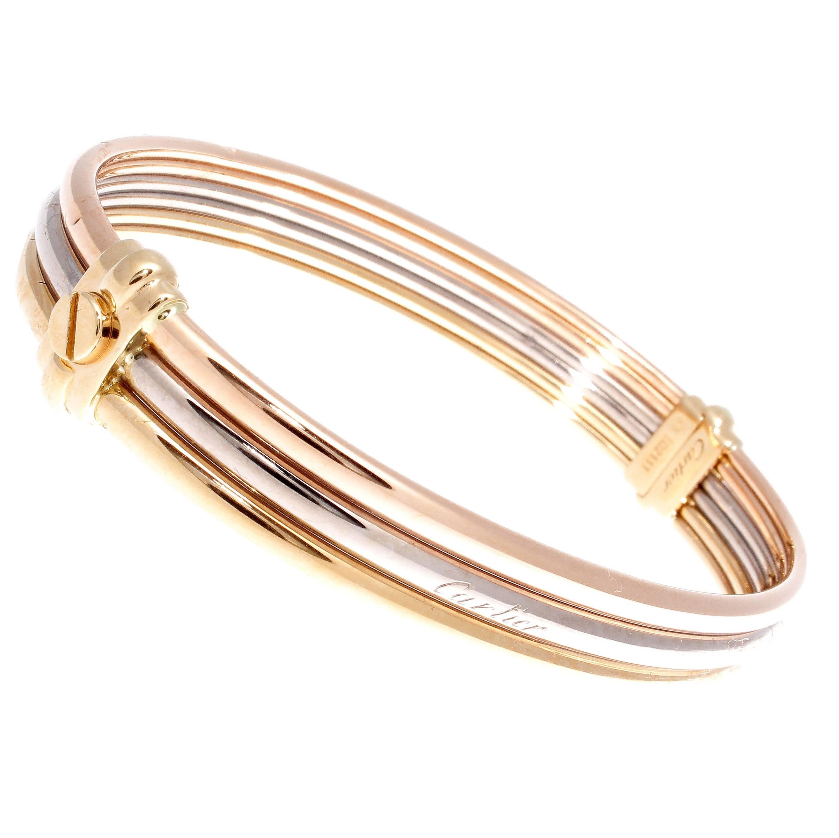 Cartier Exclusive Tricolor Gold Screw Bangle Bracelet