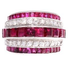 Vintage Ruby Diamond Platinum Band Ring
