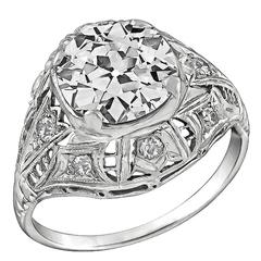 Antique 2.54 Carat Old Mine Cut Diamond Platinum Engagement Ring