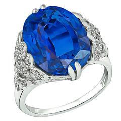 Natural Unique 12.90 Carat GIA Cert Sapphire Diamond Platinum Engagement Ring
