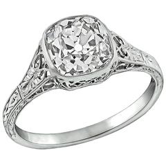 2.09 Carat Old Mine Brilliant Diamond Platinum Engagement Ring 2