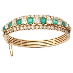 Antique Emerald Diamond Gold Bangle Bracelet