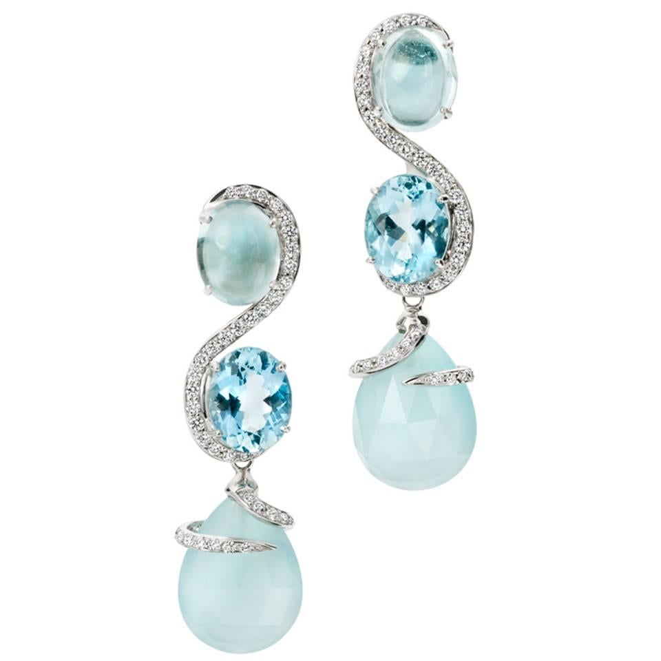 Shanghai Aquamarine Diamond Gold Earrings