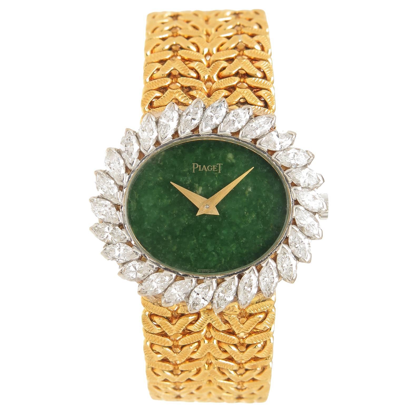 Piaget Lady's Yellow Gold Diamond Stone Dial Manual Wind Wristwatch