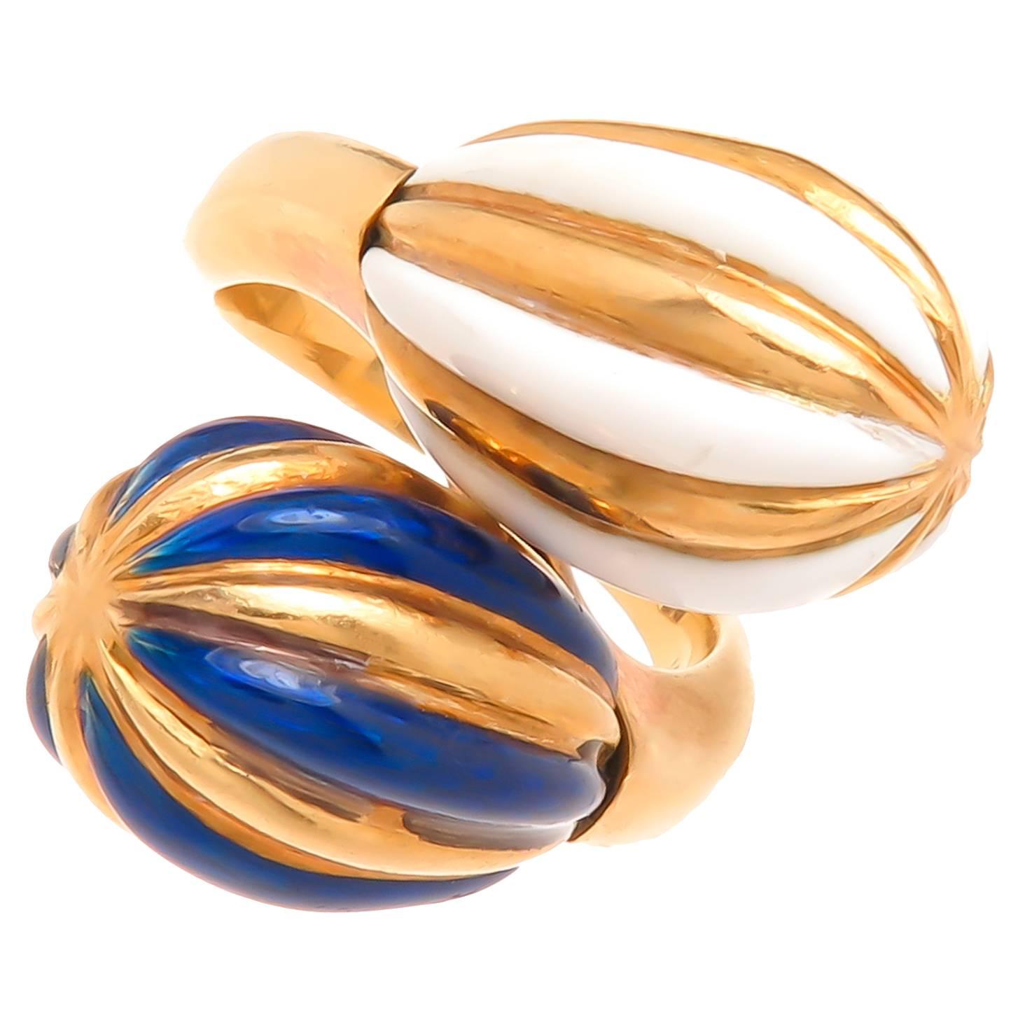 1980s Cartier Enamel Gold Ring Worn by Joan Collins