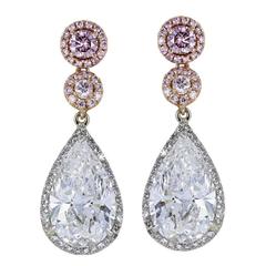 6.14 Carats Pear Shape and Round Pink Diamonds Gold Platinum Drop Earrings 7