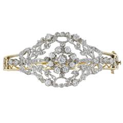 Diamond Two Color Gold Hinged Bangle Bracelet 7