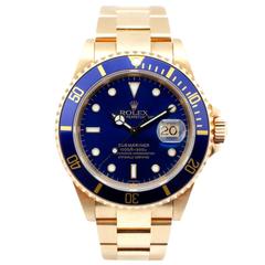 Rolex Yellow Gold Submariner Blue Dial Automatic Wristwatch Ref 16618 