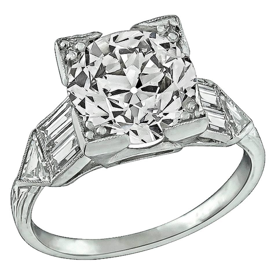 Impressive Art Deco 2.65 Carat Diamond Platinum Engagement Ring