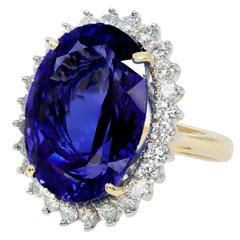 Oval Tanzanite Diamond Gold Halo Ring 2