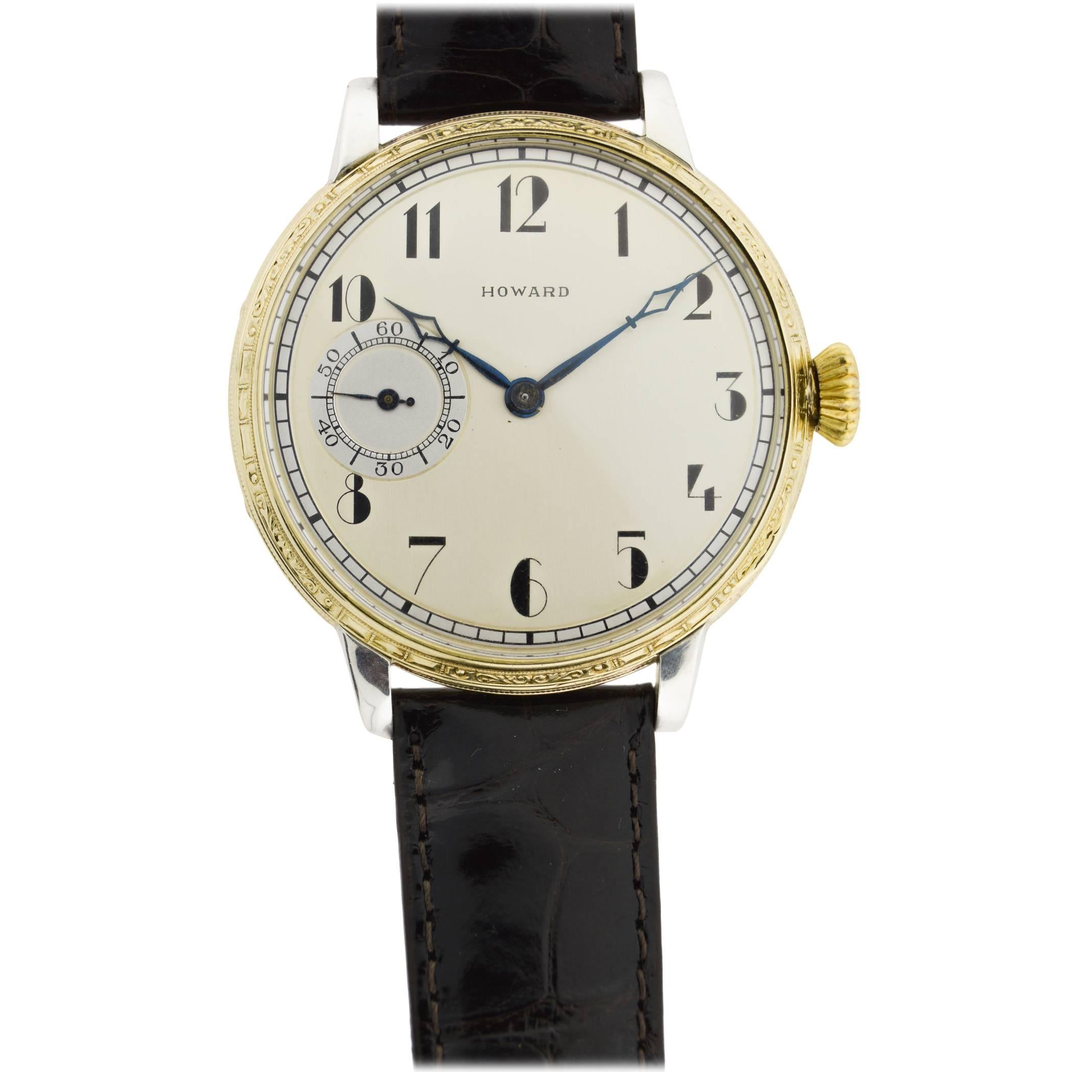 Howard Yellow Gold Filled Art Deco Dial Oversized Watch, circa 1930s For Sale