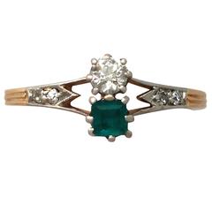 1920s Emerald and Diamond Yellow Gold Cocktail Ring 10