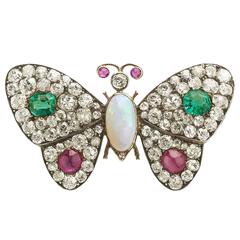 Antique Emerald Ruby Diamond Butterfly Brooch 4