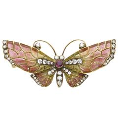 Enamel Ruby Diamond Gold Butterfly Brooch 11