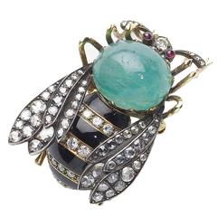 Small Enamel Ruby Emerald Diamond Bee Brooch 8
