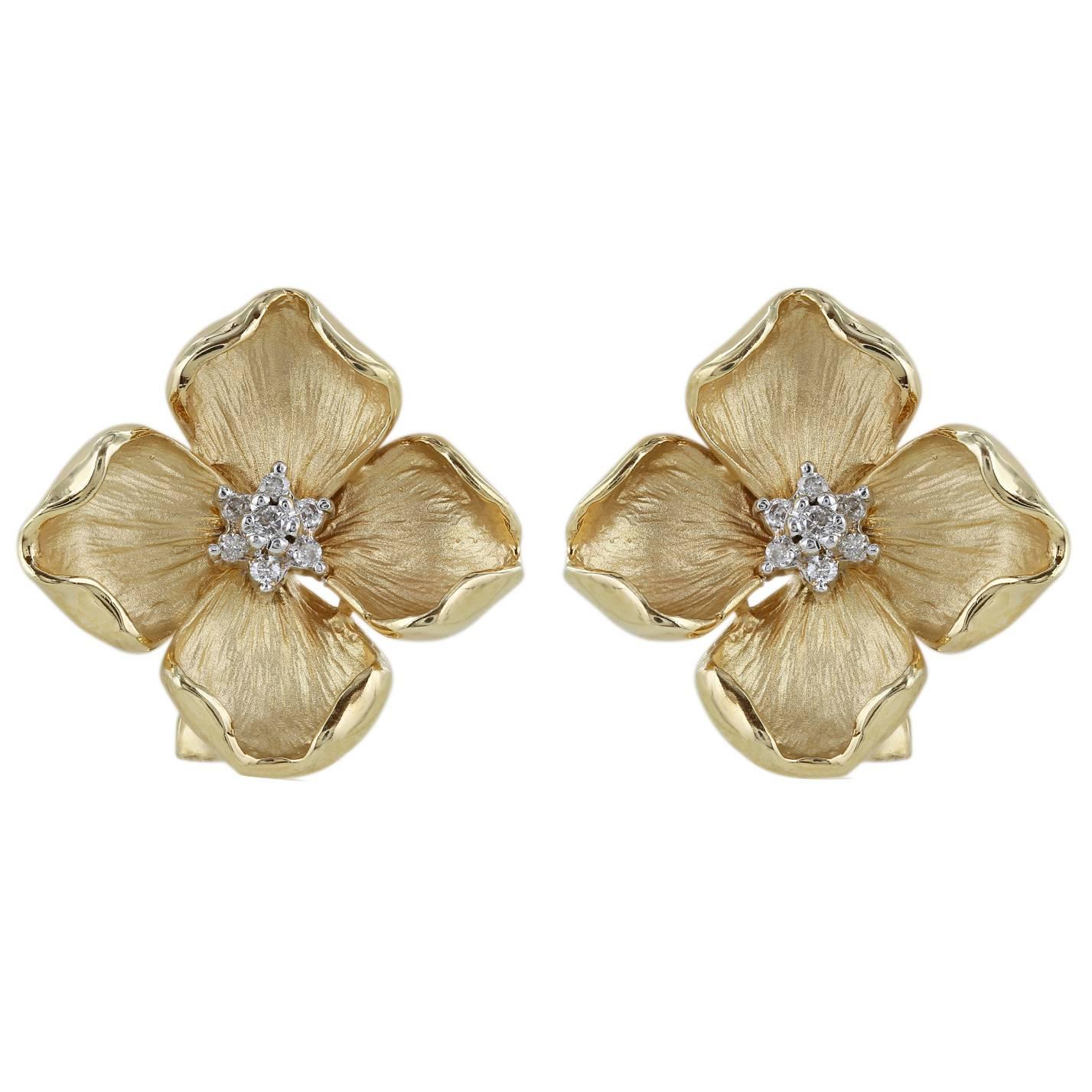 Diamond Gold Flower Earrings