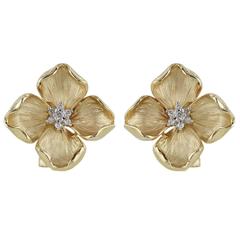 Diamond Gold Flower Earrings