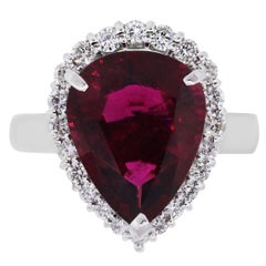 Pear Shape Rubellite Diamond Halo Platinum Ring En Stock