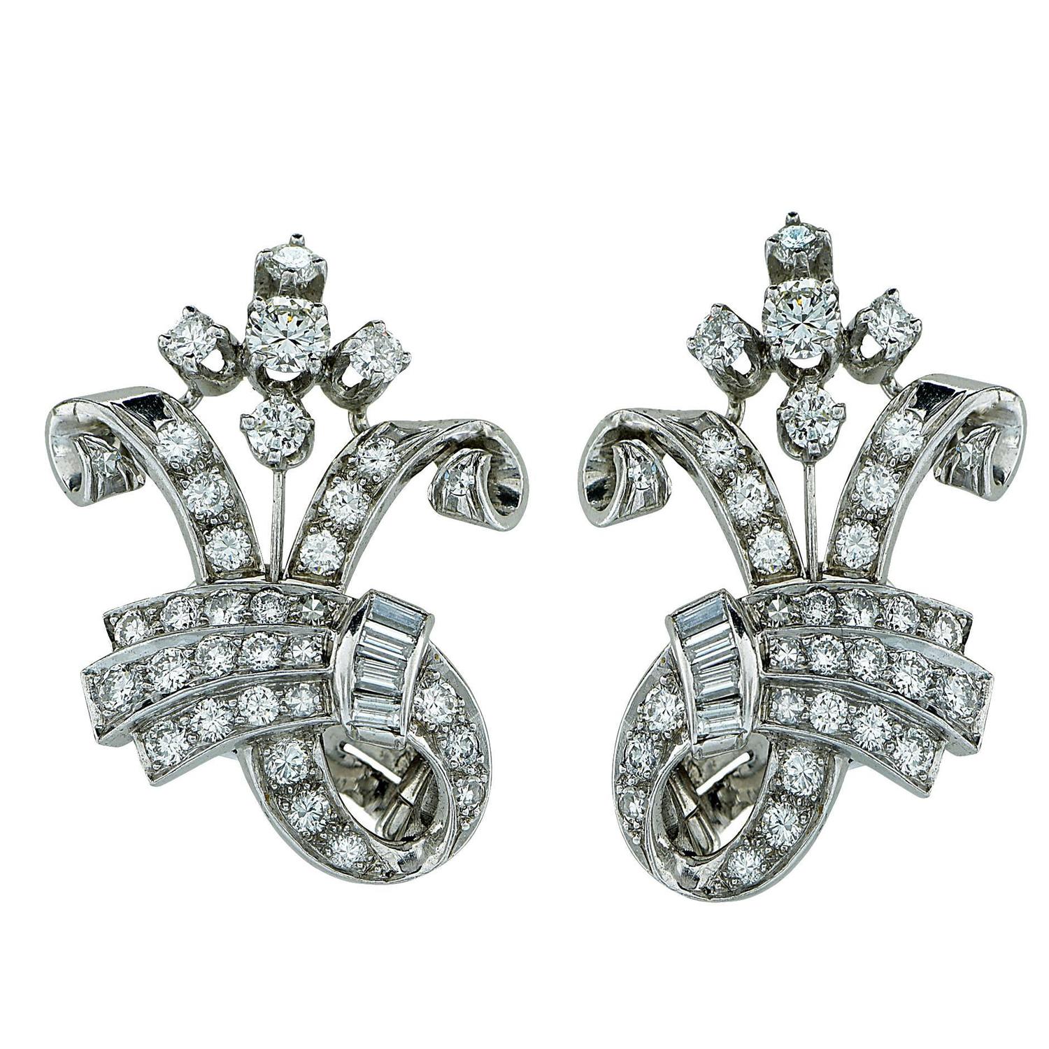 3 Carats Diamonds Platinum Earrings For Sale at 1stdibs