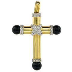 .50 Carat Diamond Onyx Gold Cross