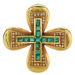 1.60 Carat Emerald Diamond Gold Cross