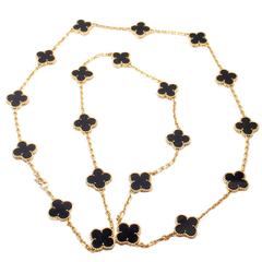 Van Cleef & Arpels Vintage Alhambra Twenty-Motif Black Onyx Gold Necklace