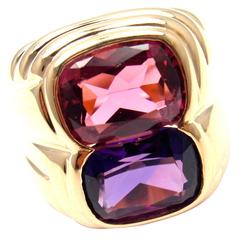 Bulgari Pink Tourmaline Amethyst Gold Ring