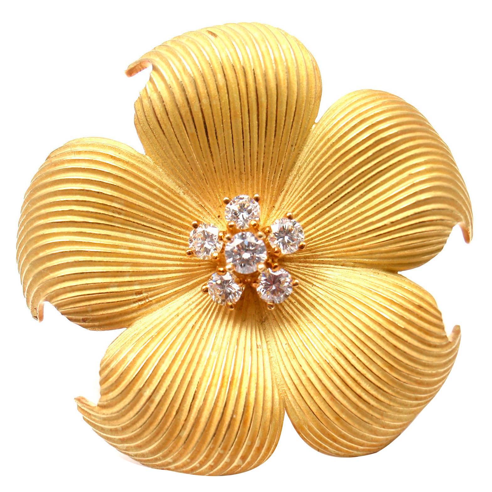 Tiffany & Co. Diamond Gold Dogwood Flower Pin Brooch