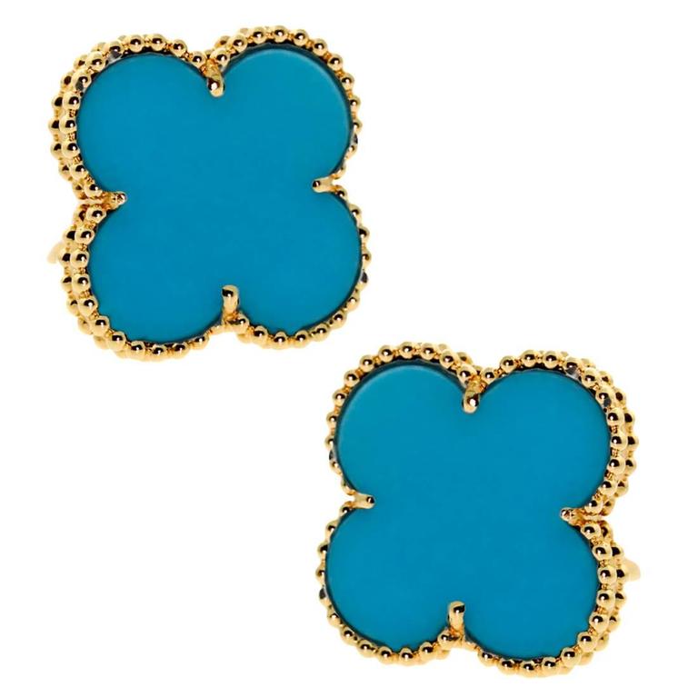 Van Cleef and Arpels Turquoise Gold Magic Alhambra Earrings at 1stdibs