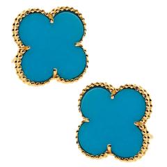 Van Cleef & Arpels Boucles d'oreilles Alhambra en or et en turquoise