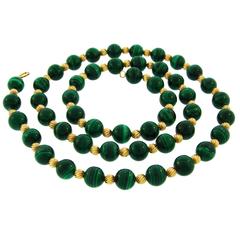 1970s Van Cleef & Arpels Malachite Gold Bead Necklace 8