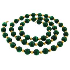 1970s Van Cleef & Arpels Malachite Gold Bead Necklace