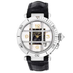 Retro Cartier Lady's White Gold Diamond Stone Dial Pasha Wristwatch