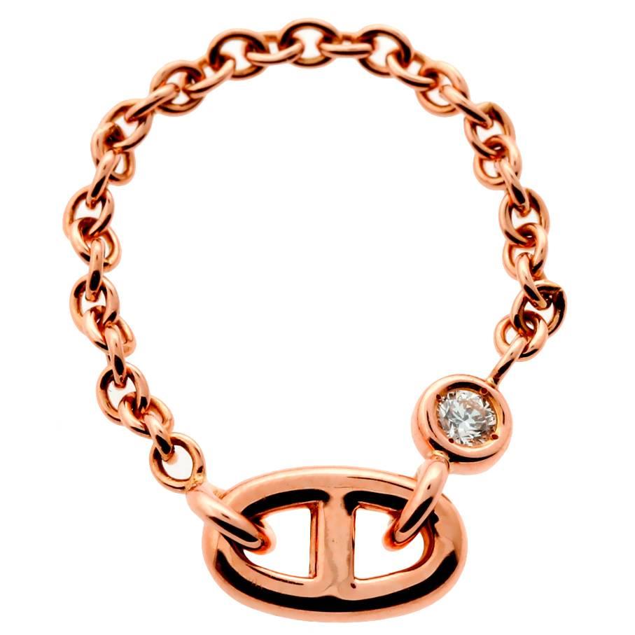 Hermes Diamond Gold Chain Ring